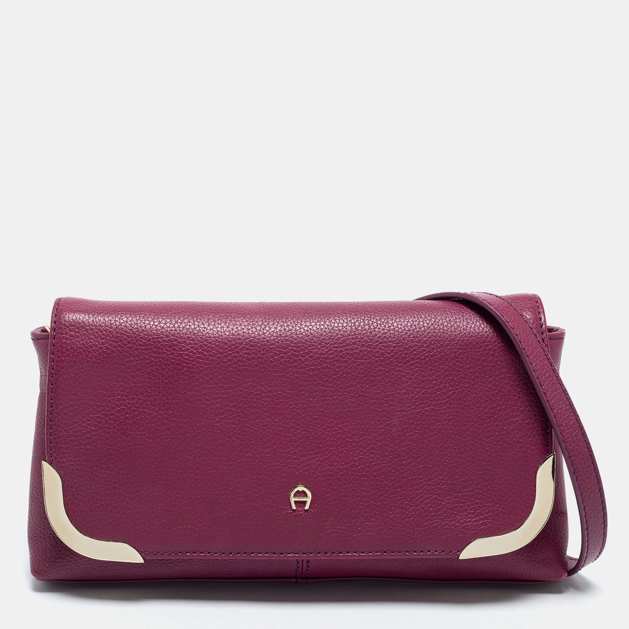 Aigner Purple Grained Leather Clutch Bag